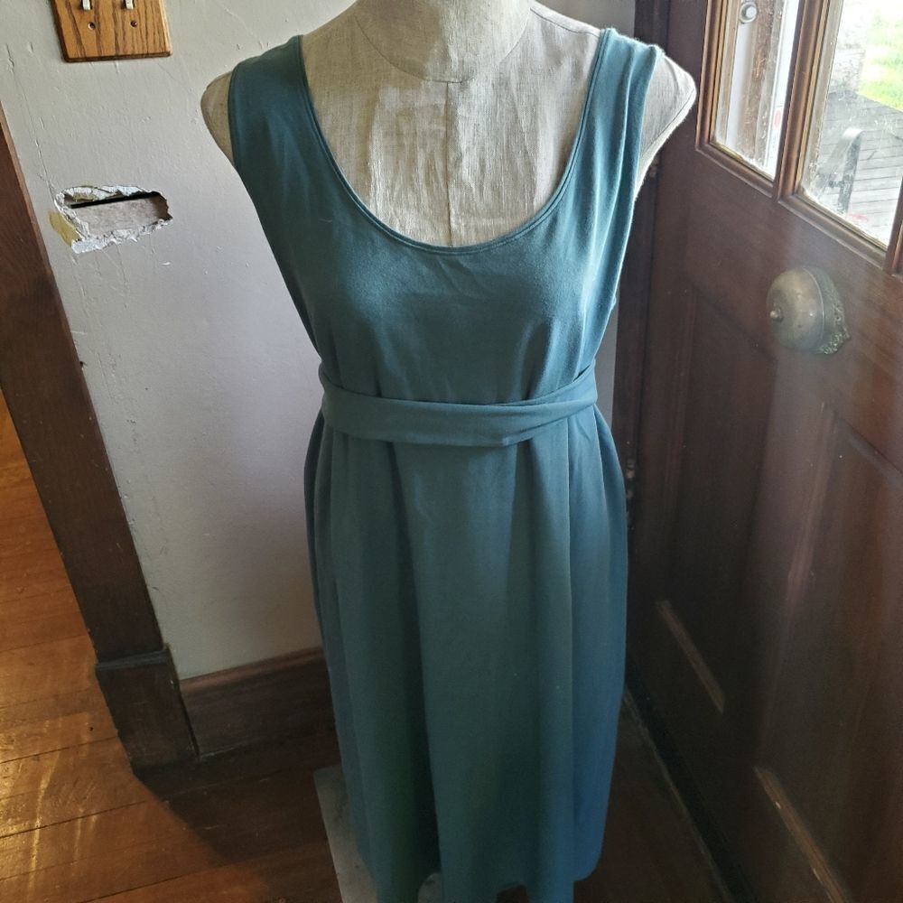 Eileen Fisher woman green tie waist organic cotton blend dress sz 1x